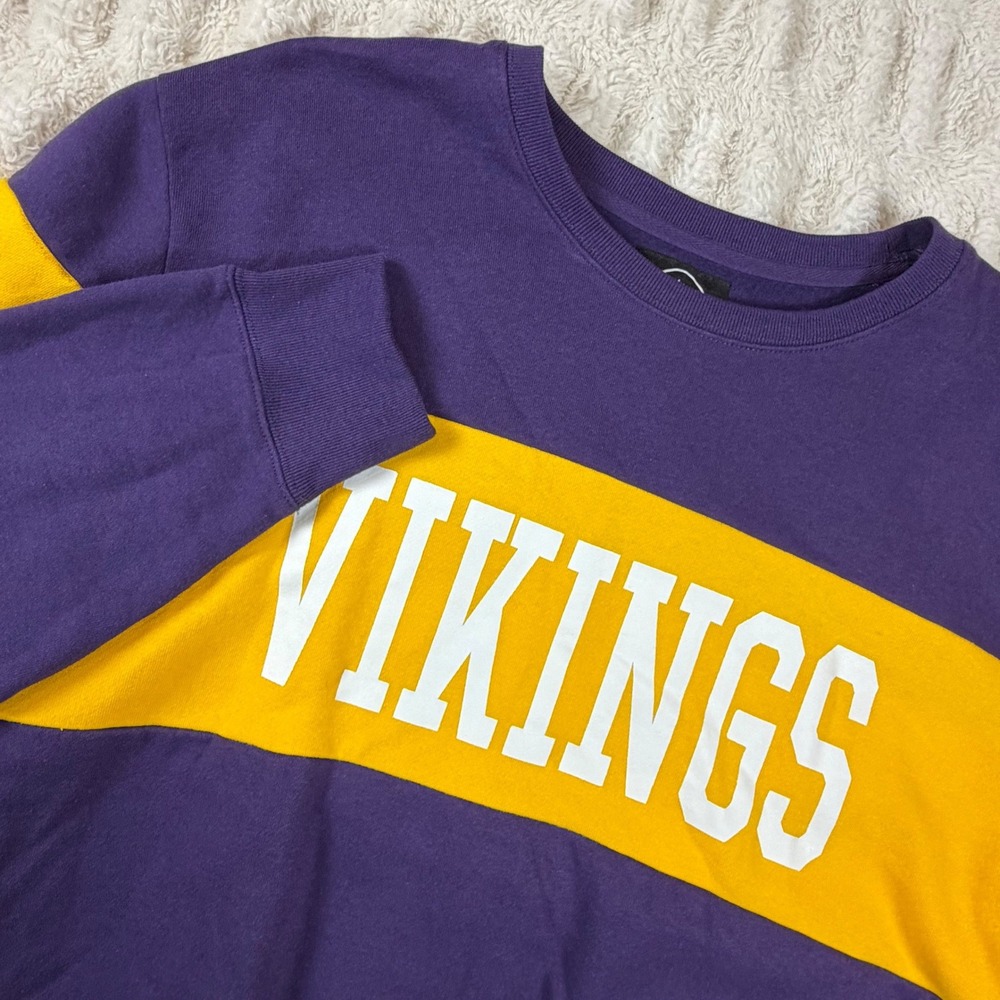 47 Brand Minnesota Vikings Sweatshirt Mens XXL Purple Gold Colorblock Crewneck